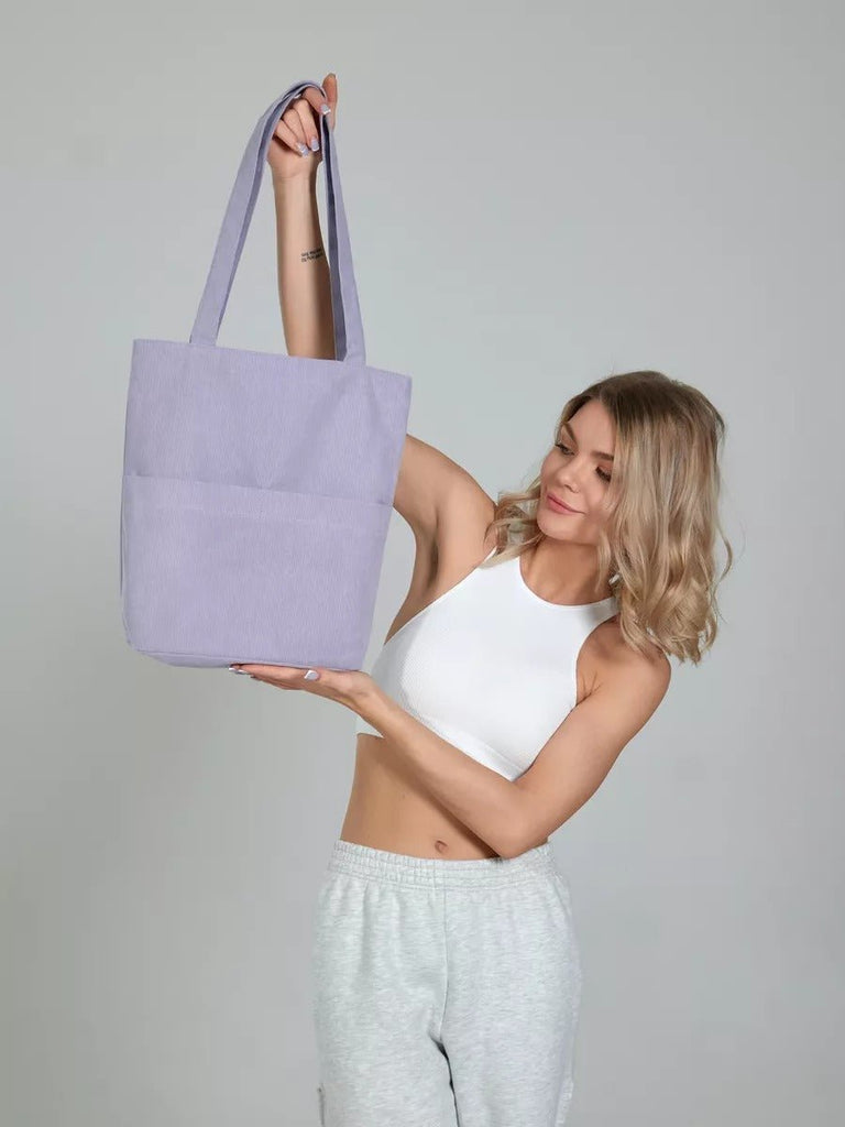Tote - bag femme, sac shopping velours côtelé, sac fourre - tout grande capacité, sac épaule léger, sac quotidien moderne, modèle Aïcha - Tote - bag - Lavande
