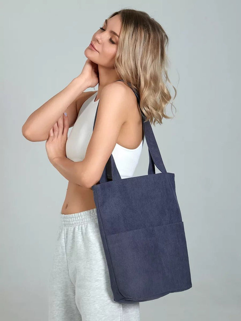 Tote - bag femme, sac shopping velours côtelé, sac fourre - tout grande capacité, sac épaule léger, sac quotidien moderne, modèle Aïcha - Tote - bag - Gris foncé