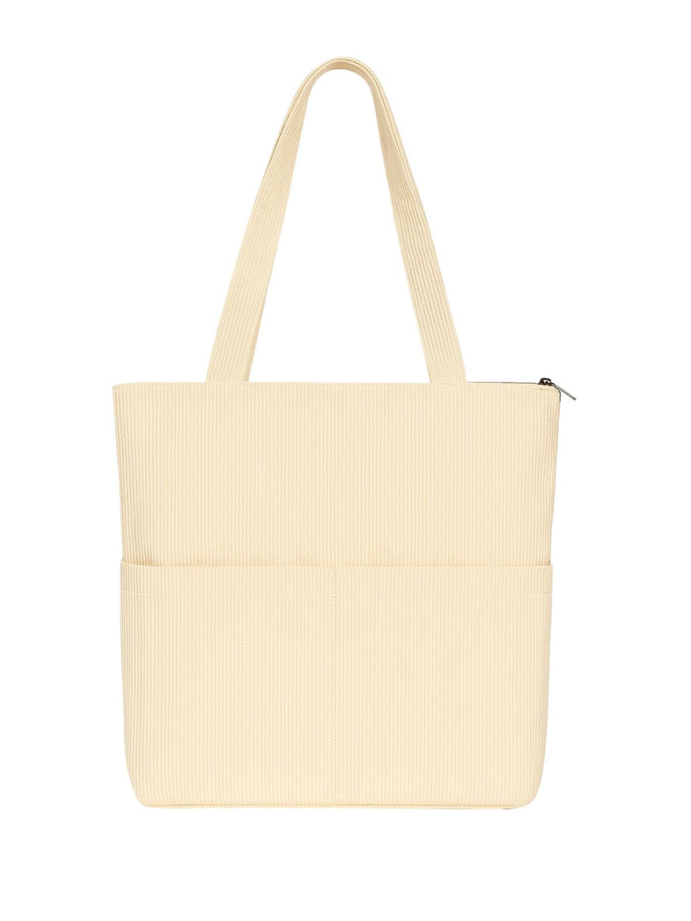 Tote - bag femme, sac shopping velours côtelé, sac fourre - tout grande capacité, sac épaule léger, sac quotidien moderne, modèle Aïcha - Tote - bag - Beige