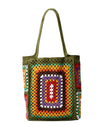 Tote - bag sac crochet multicolore, cabas bohème, sac épaule souple, tote bag vintage, sac vert à anses longues, modèle Amanda - Sac à main - Multicolore