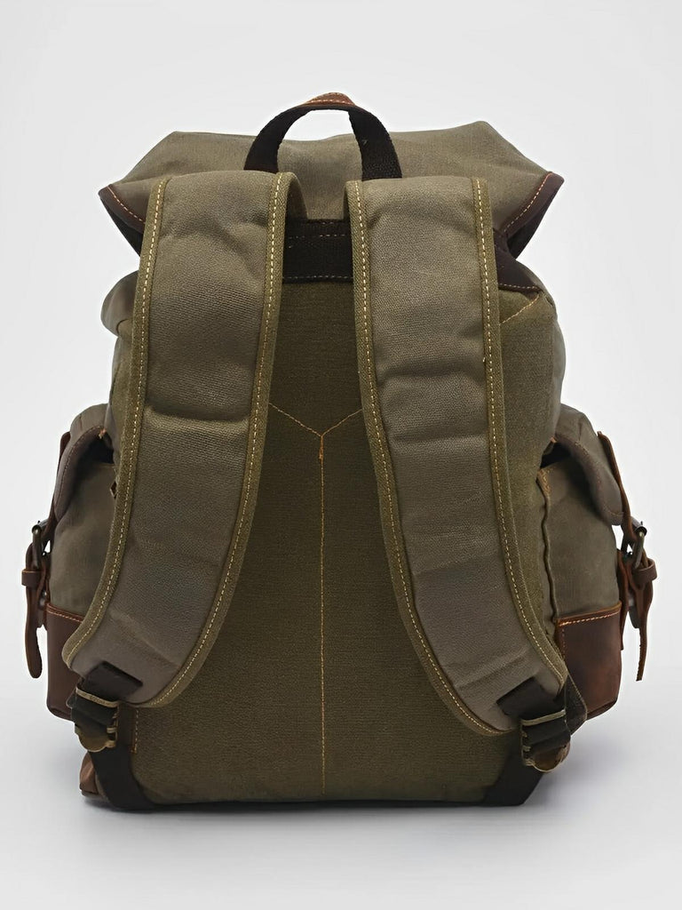 Waxed canvas and genuine leather backpack, waterproof and spacious, Beltran model