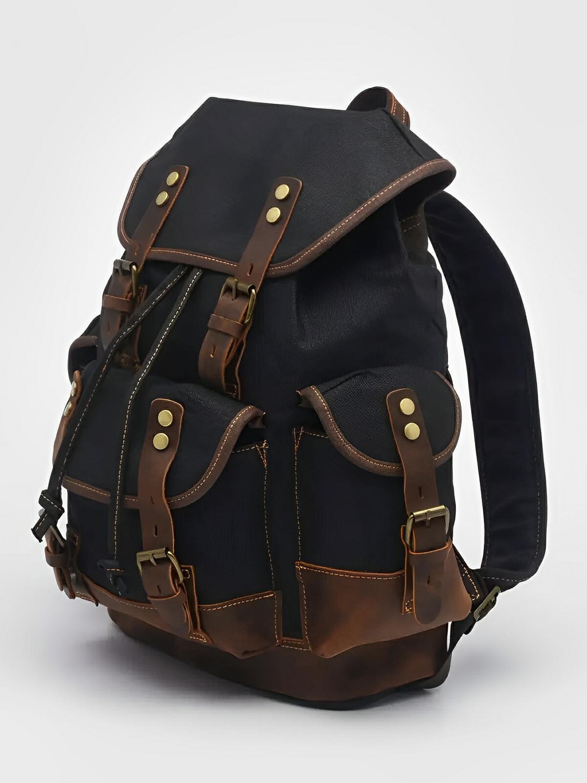 Waxed canvas and genuine leather backpack, waterproof and spacious, Beltran model