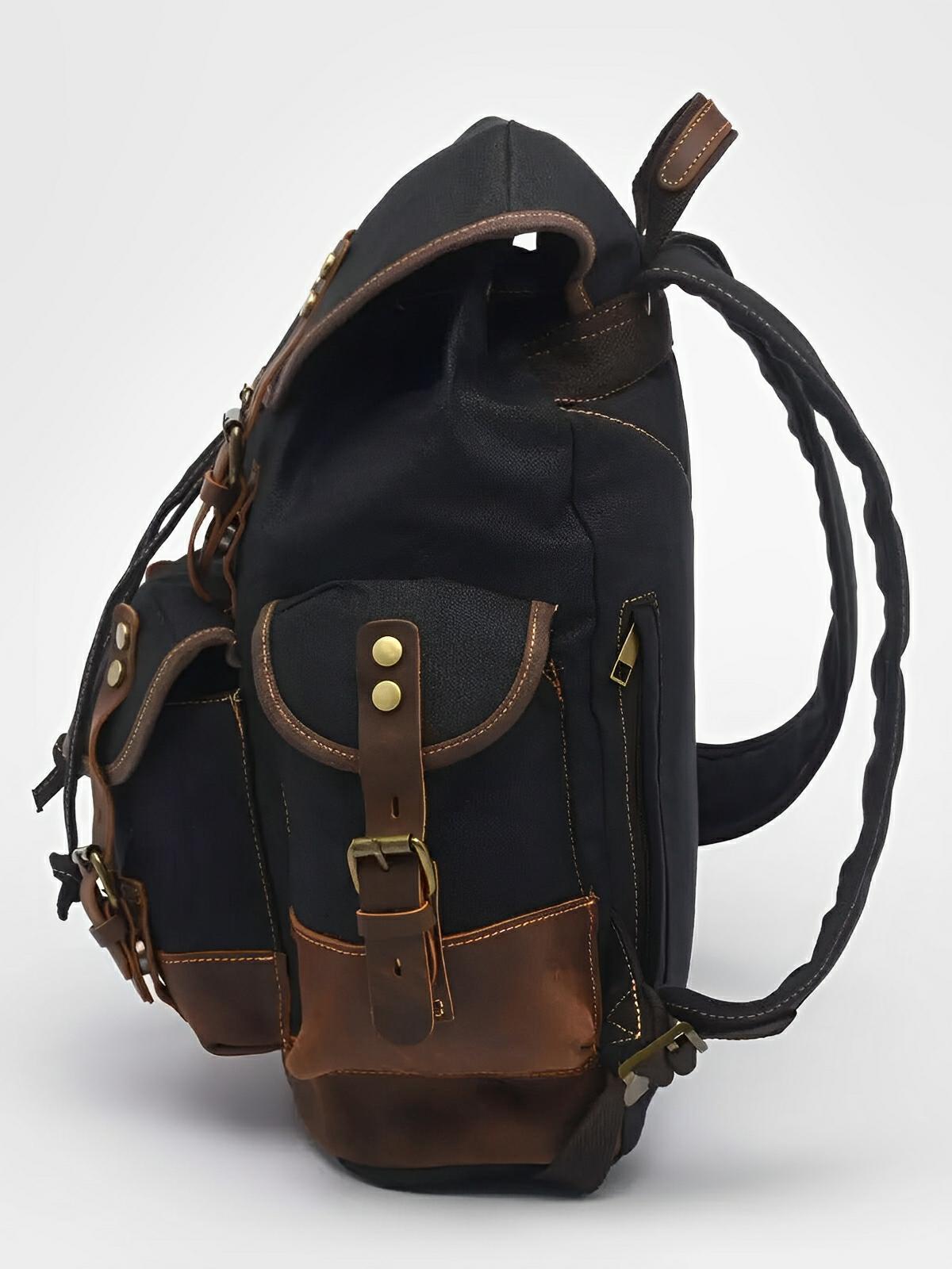 Waxed canvas and genuine leather backpack, waterproof and spacious, Beltran model