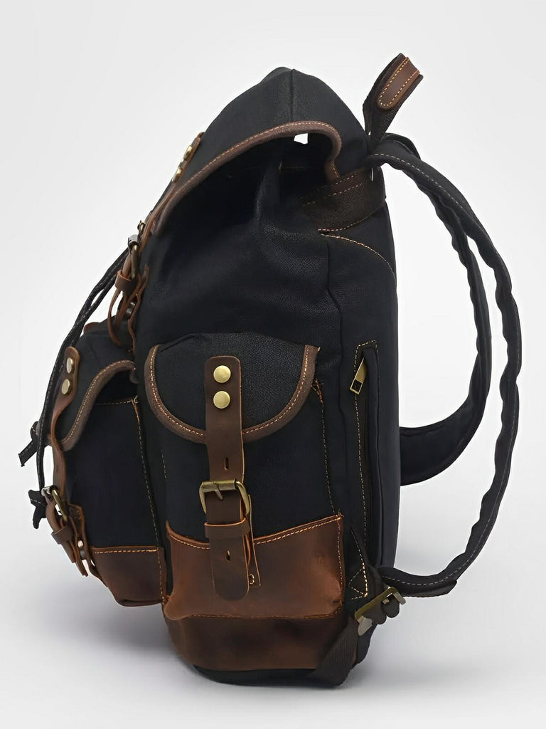 Waxed canvas and genuine leather backpack, waterproof and spacious, Beltran model