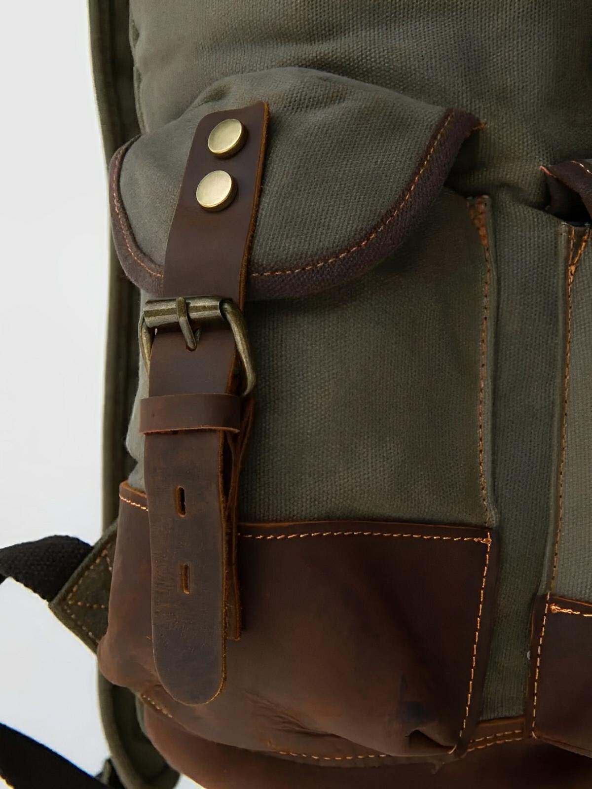 Waxed canvas and genuine leather backpack, waterproof and spacious, Beltran model