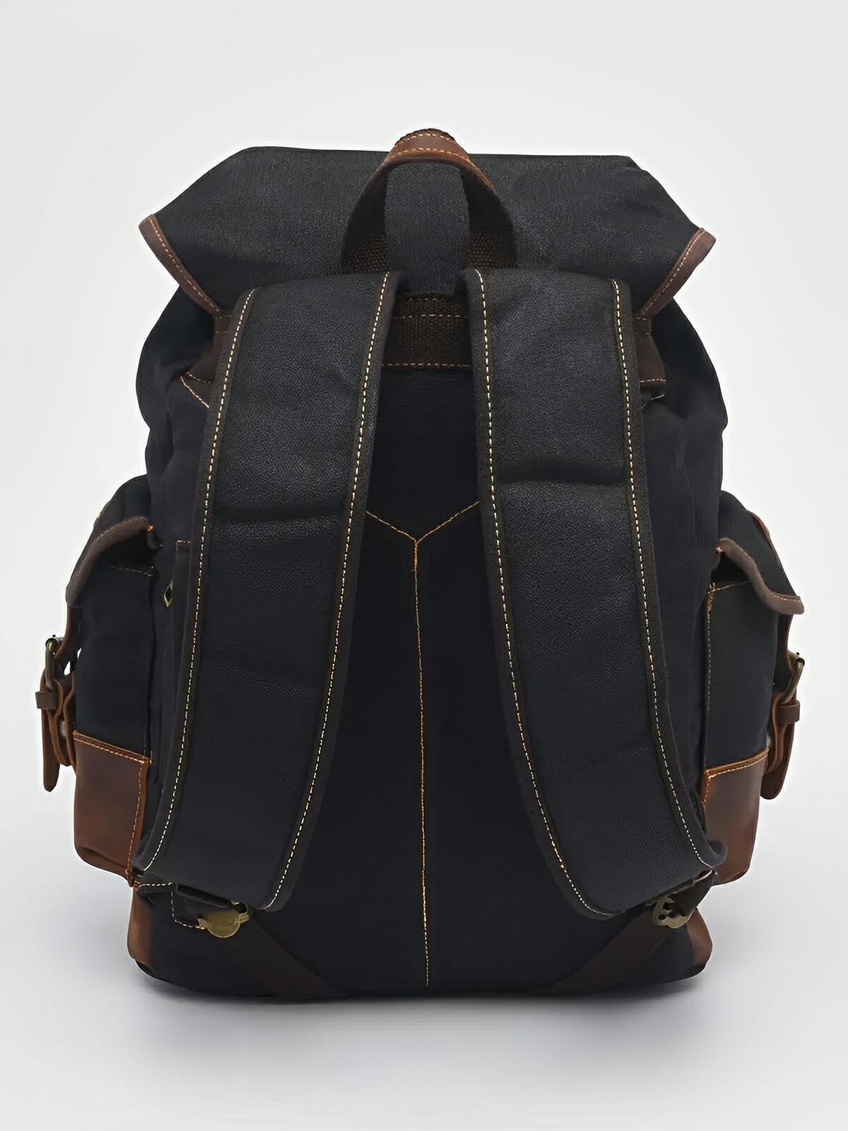 Waxed canvas and genuine leather backpack, waterproof and spacious, Beltran model