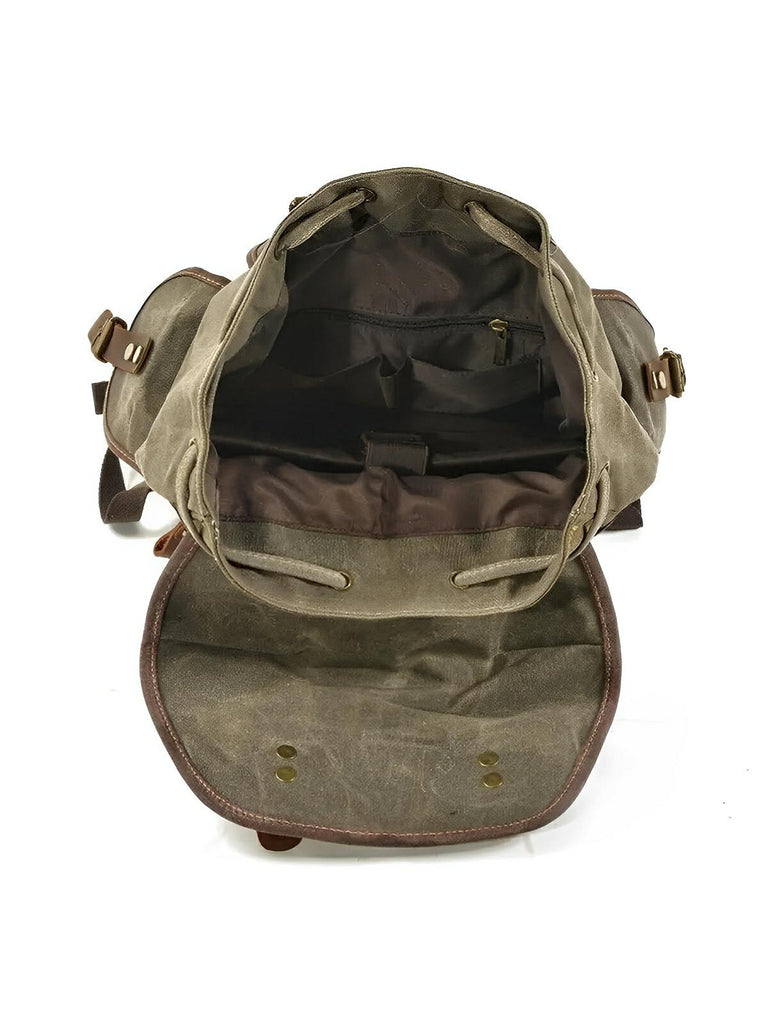 Waxed canvas and genuine leather backpack, waterproof and spacious, Beltran model