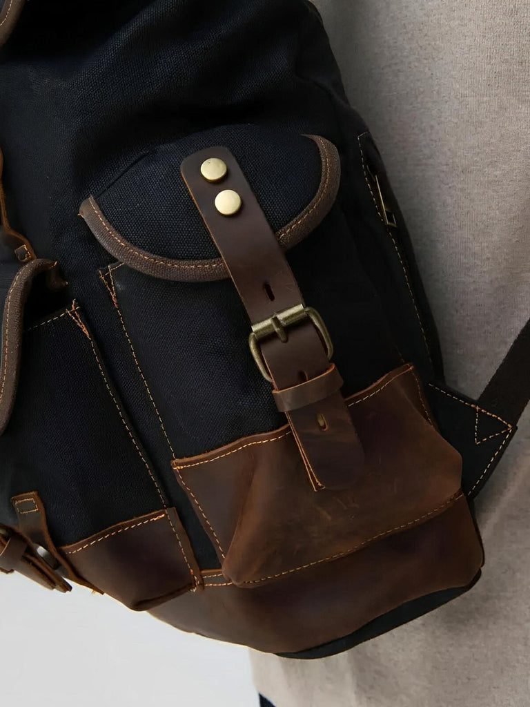 Waxed canvas and genuine leather backpack, waterproof and spacious, Beltran model