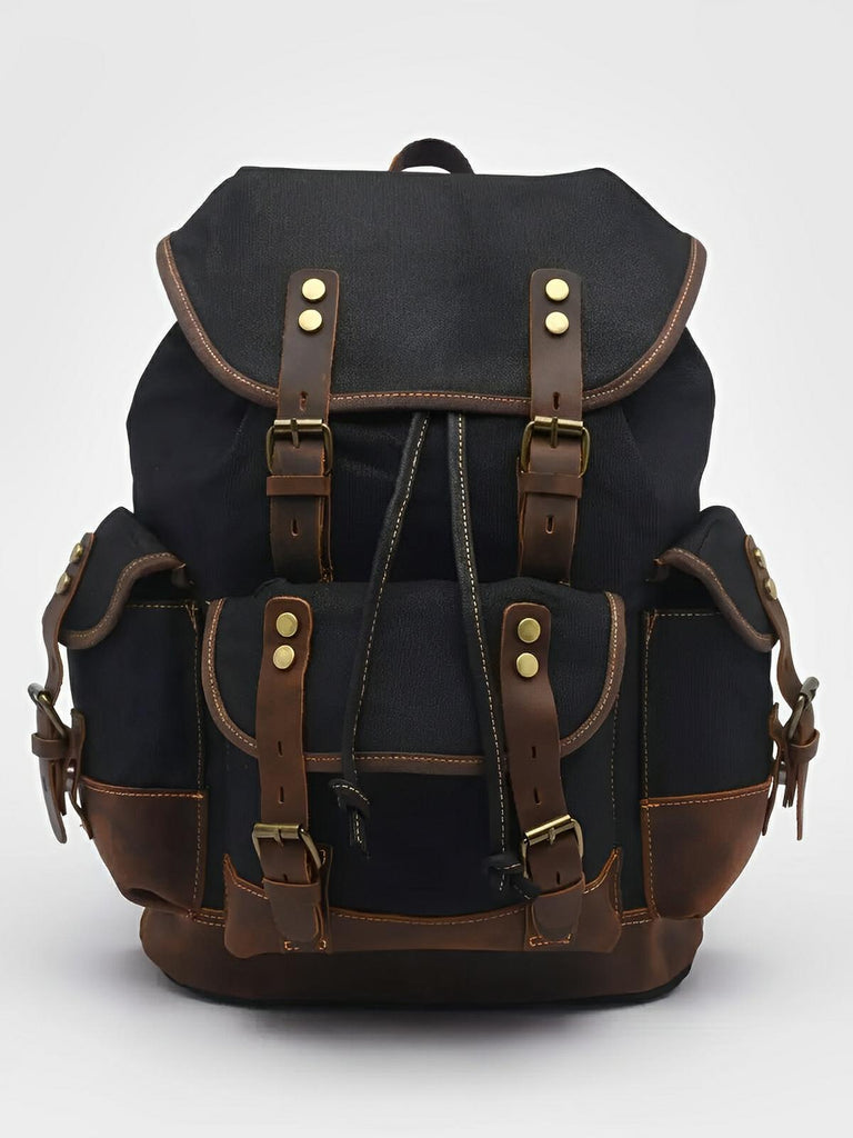 Waxed canvas and genuine leather backpack, waterproof and spacious, Beltran model