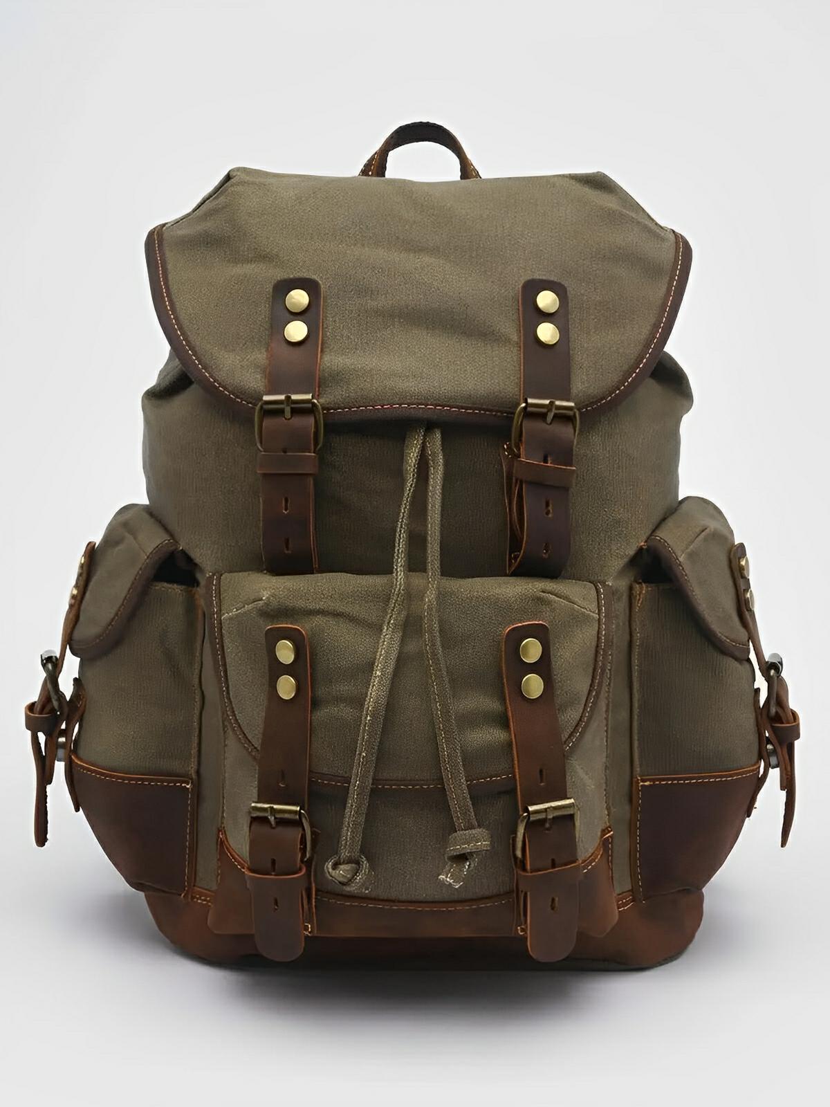 Waxed canvas and genuine leather backpack, waterproof and spacious, Beltran model