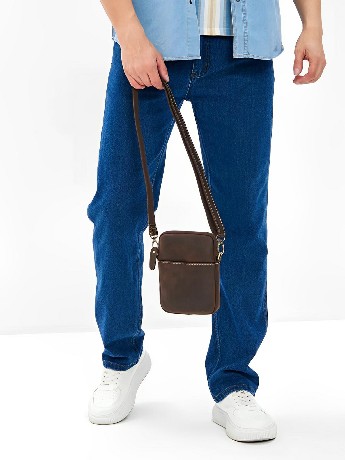 Flat leather bag for men, minimalist pouch format, Orphé model