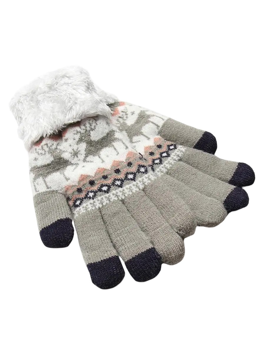 Women's winter gloves, warm and touchscreen gloves, knitted lined, with reindeer patterns, cozy winter, Emma model