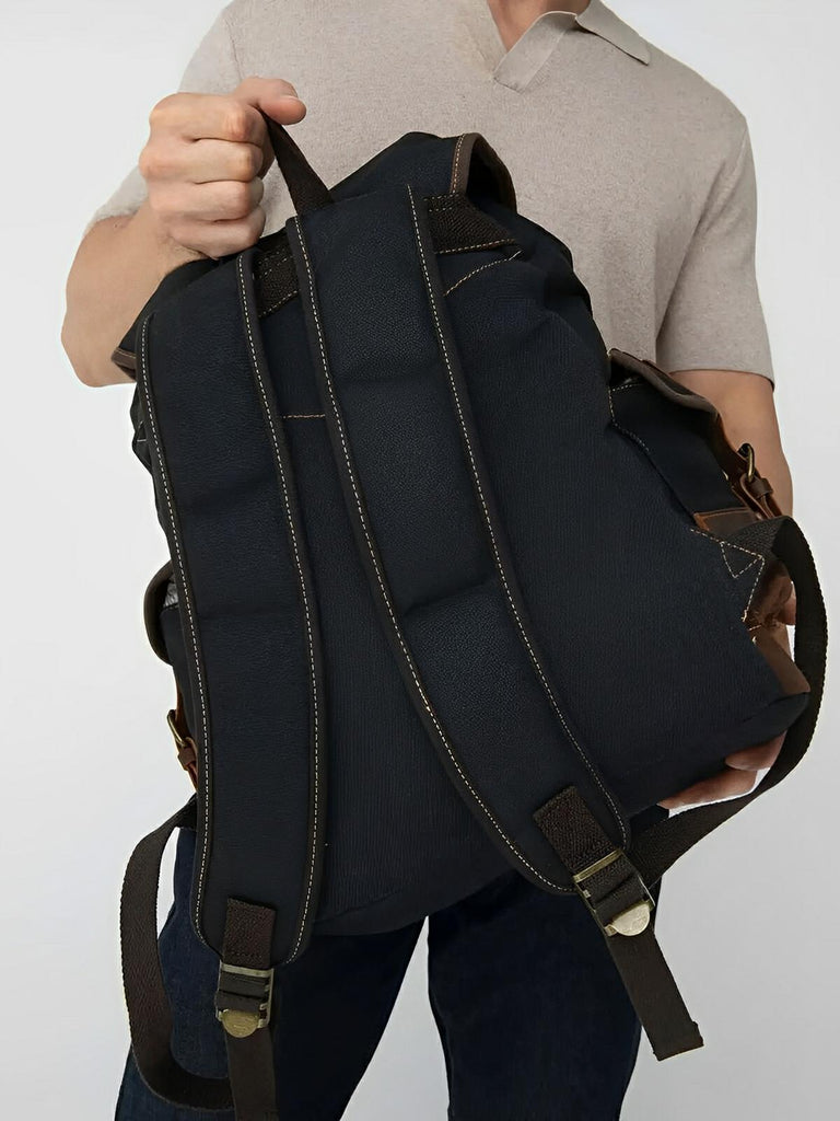 Waxed canvas and genuine leather backpack, waterproof and spacious, Beltran model