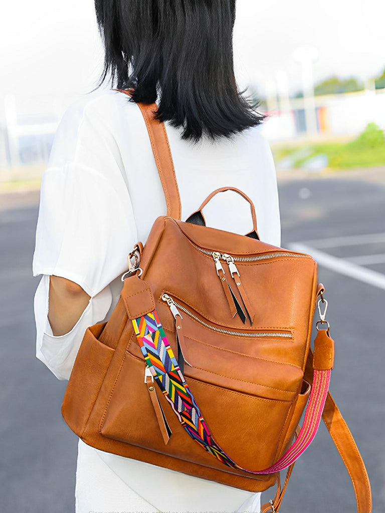 Women's large capacity backpack, soft vegan leather, multi-pocket, style, model Val