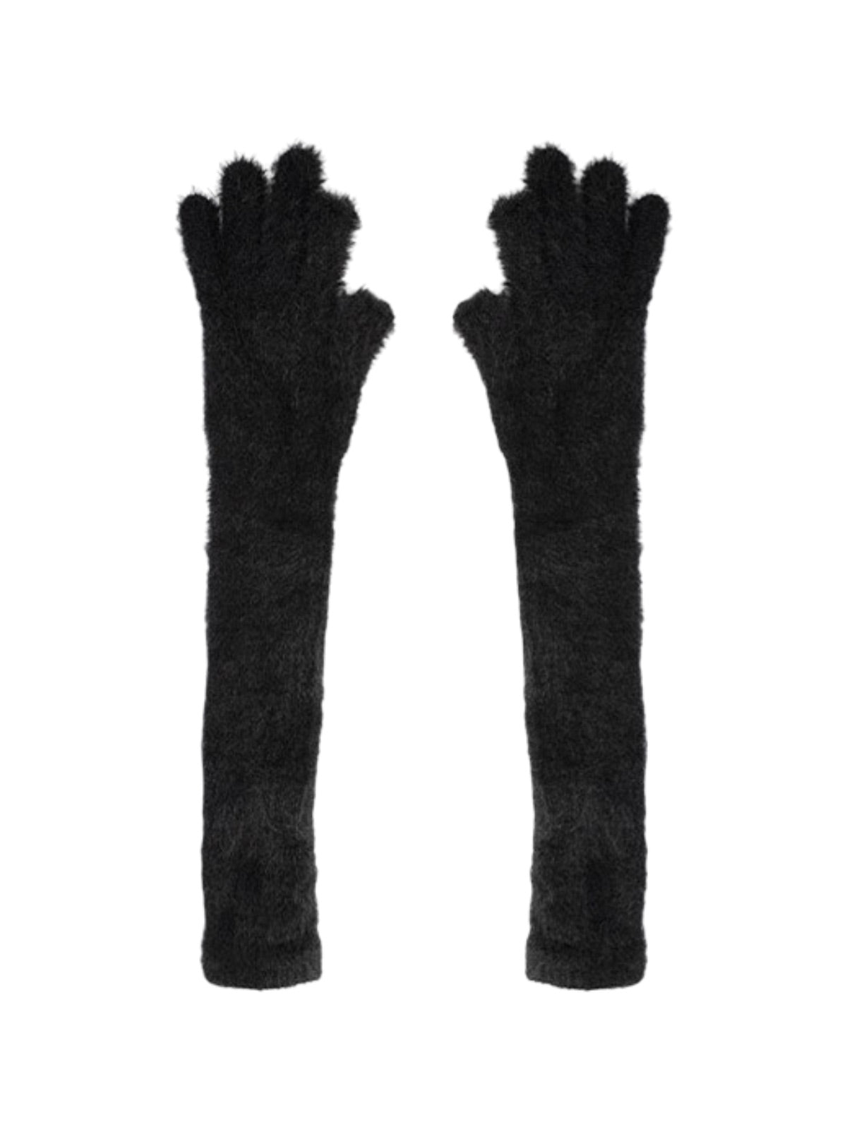 Gant long hiver femme, fausse fourrure doux, gant sans doigts peluche, gant violet crème noir, gant mode hiver chaud, modèle Likta
