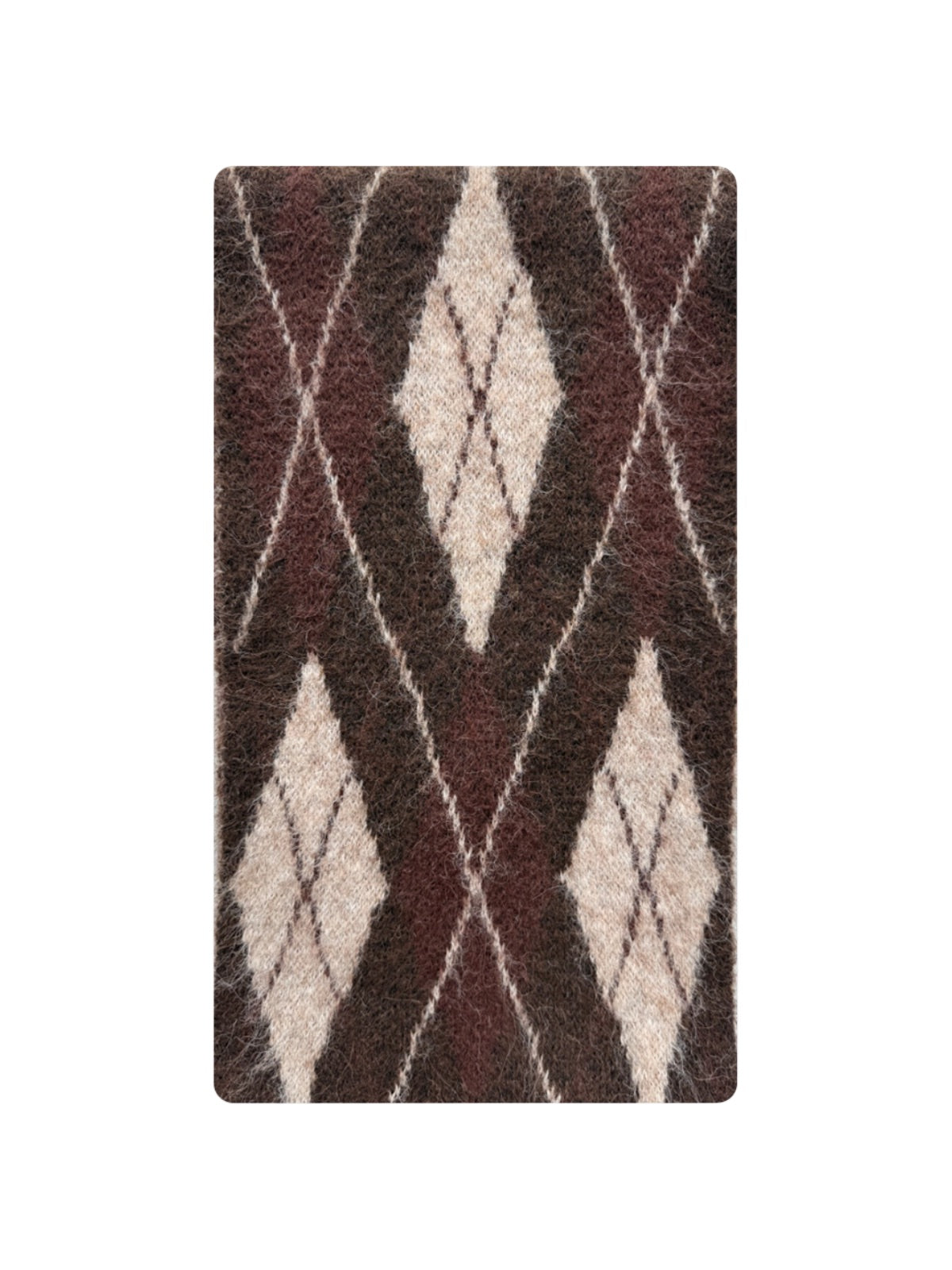 Écharpe en losanges duveteuse, motif argyle doux, laine mélangée chaude, accessoire hiver graphique, écharpe longue bicolore cosy, modèle Pawie