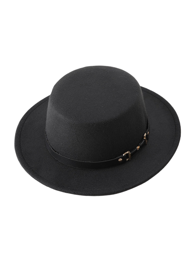 Women's felt hat, retro, autumn winter fashion accessory, flat hat with short brim, vintage style with ribbon, Ogana model