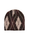 Bonnet maille losange doux, accessoire laine hiver femme, couvre chef tricoté chaud, sans bord mixte, bonnet style rétro graphique, bonnet streetwear moelleux, modèle Dias