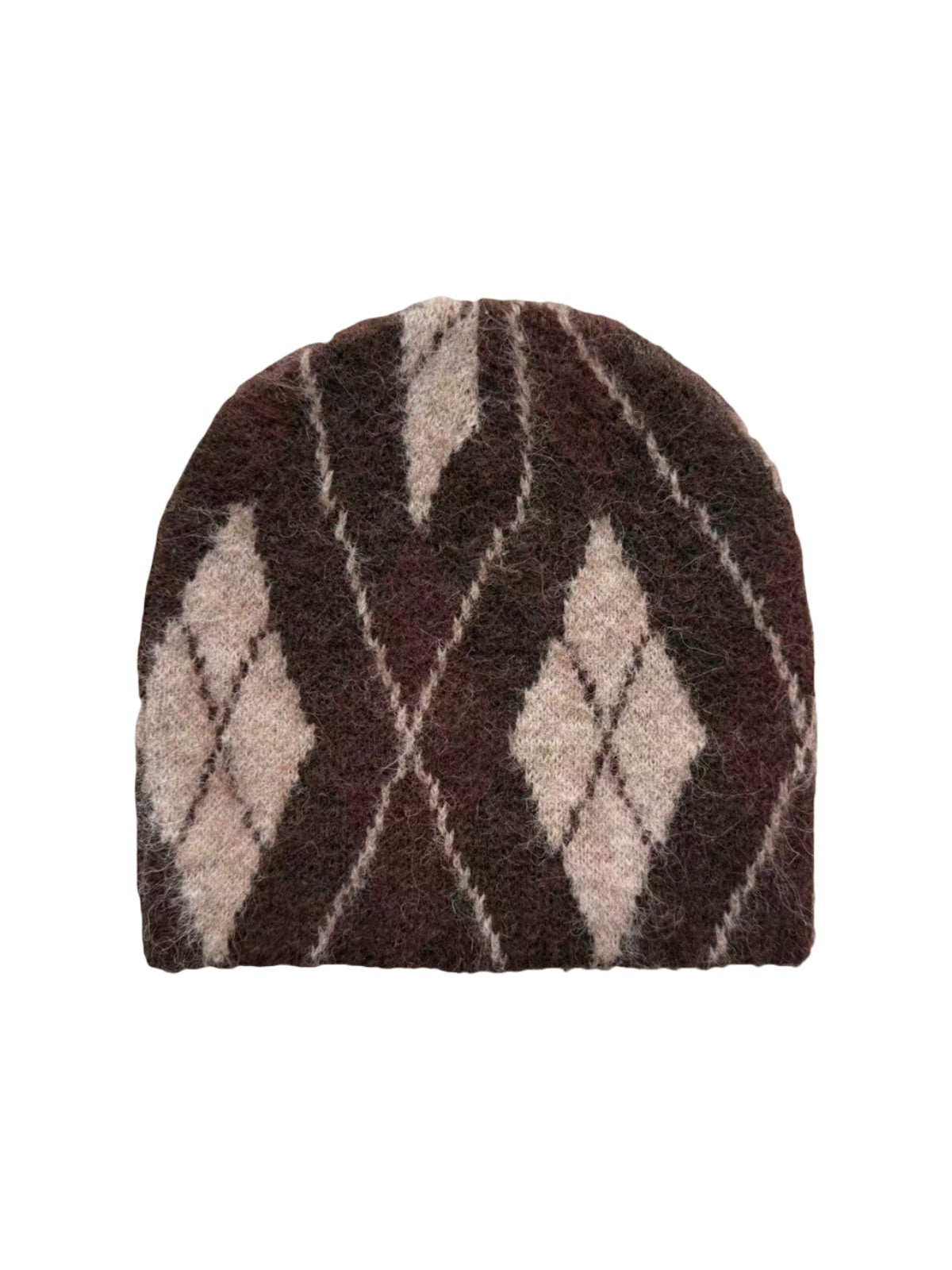 Bonnet maille losange doux, accessoire laine hiver femme, couvre chef tricoté chaud, sans bord mixte, bonnet style rétro graphique, bonnet streetwear moelleux, modèle Dias