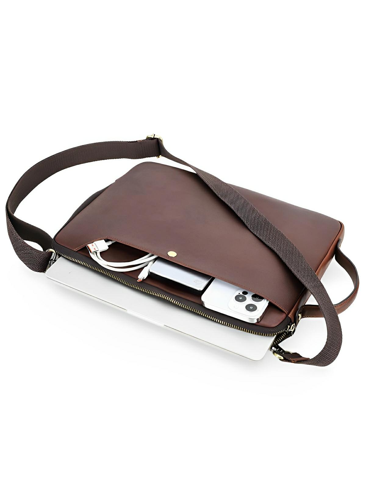 Housse en cuir pour ordinateur, sacoche élégante avec bandoulière ajustable, rangement sécurisé, compatible 14,2 pouces, modèle Nestor