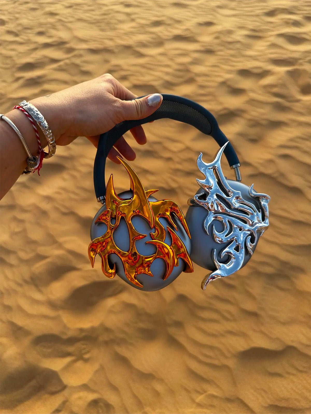 Accessoire AirPods Max, décoration aile argentée liquide, coque design brillante, protection oreillette, style y2k unique artistique, modèle Orionis - Accessoire AirPods Max - Argent