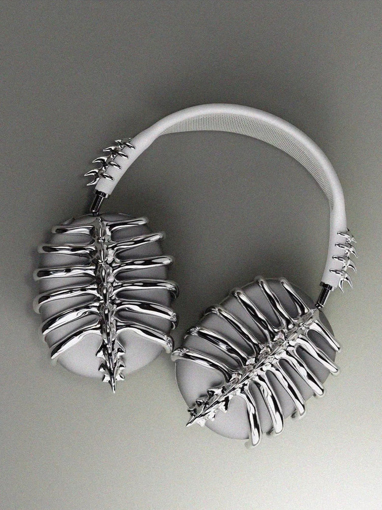 AirPods Max coque décorative, design original, structure métallique argentée, protection rigide 3D, accessoire audio tendance, modèle Beltus - Accessoire AirPods Max - Argent