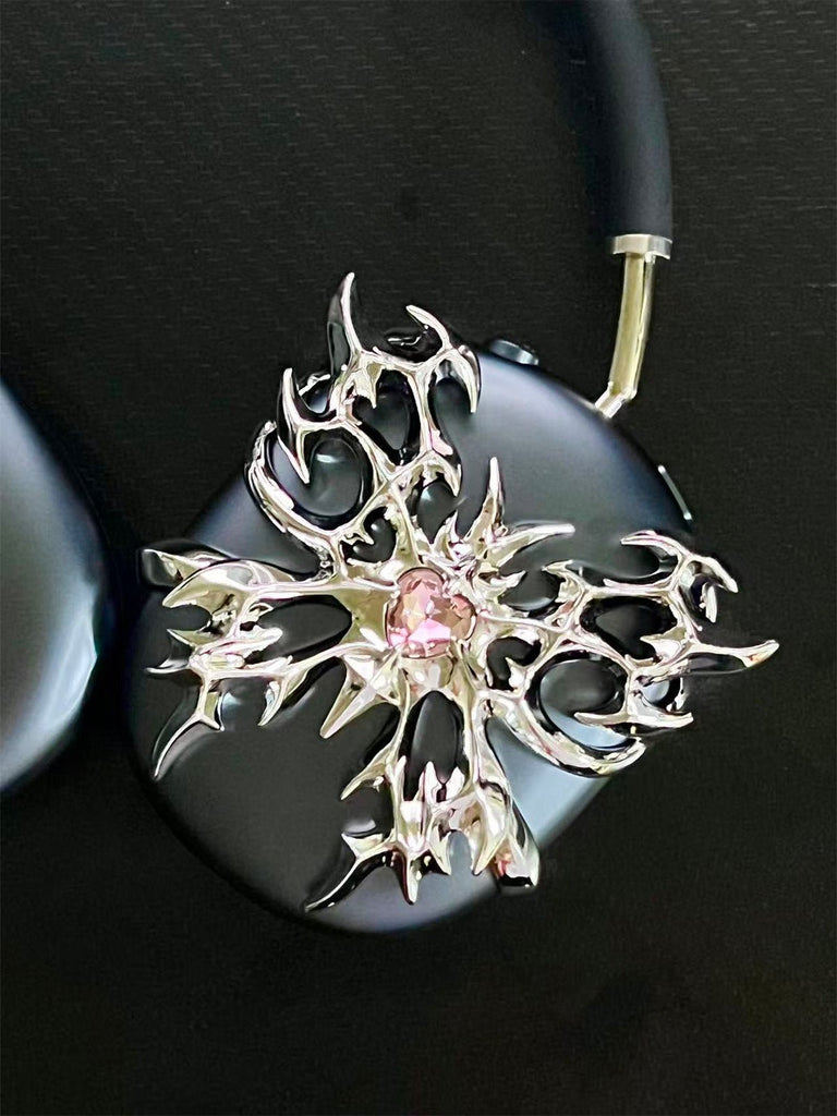 AirPods Max coque rigide décorative, protection gothique 3D, papillon cœur incrusté cristal, design original, accessoire luxe Apple, style artistique résine, modèle Padrionne - Accessoire AirPods Max - Argent