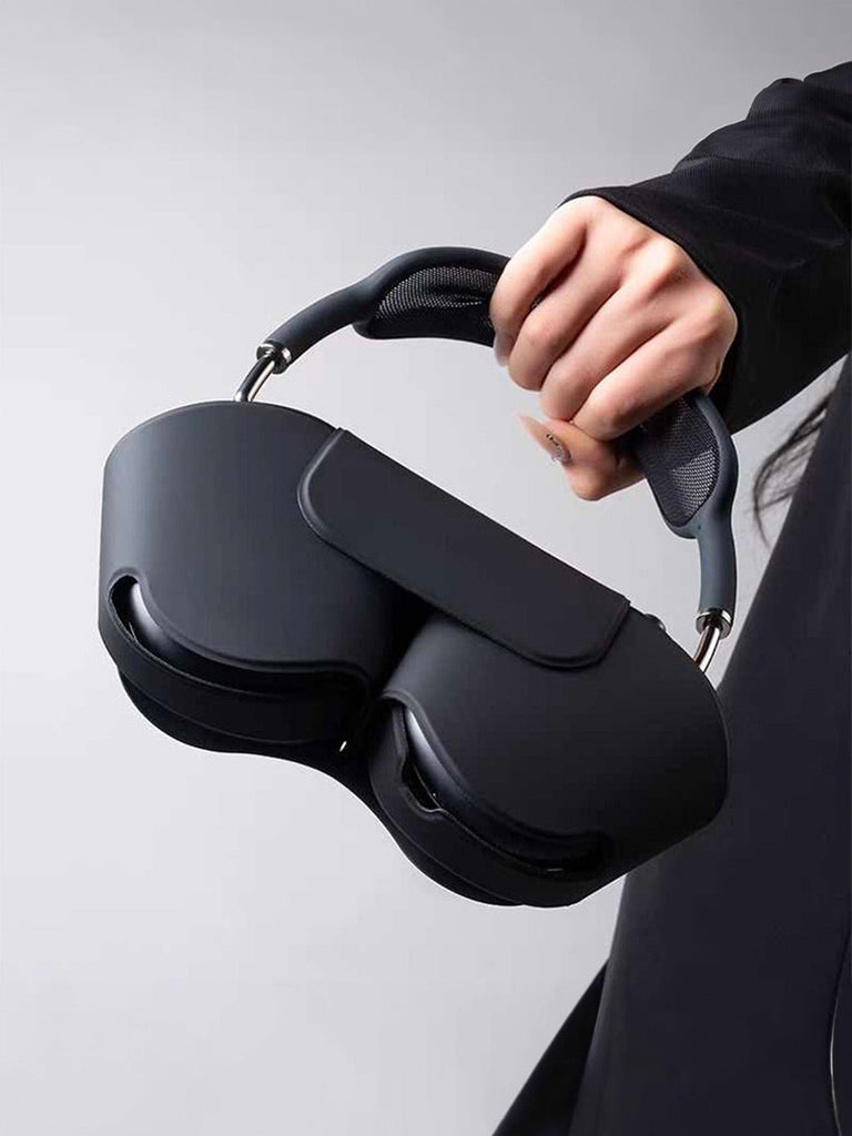 AirPods Max protection, housse rigide, étui de transport, simili vegan magnétique, coque anti - chute avec fermeture, modèle Zahra - Accessoire AirPods Max - Noir