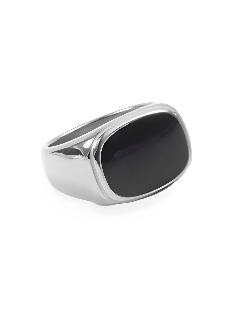 Bague carrée acier inoxydable, or 18K, femme, anneau géométrique, effet nacre, tendance, moderne, modèle Ivanah - Bague - Argent + Noir XXS