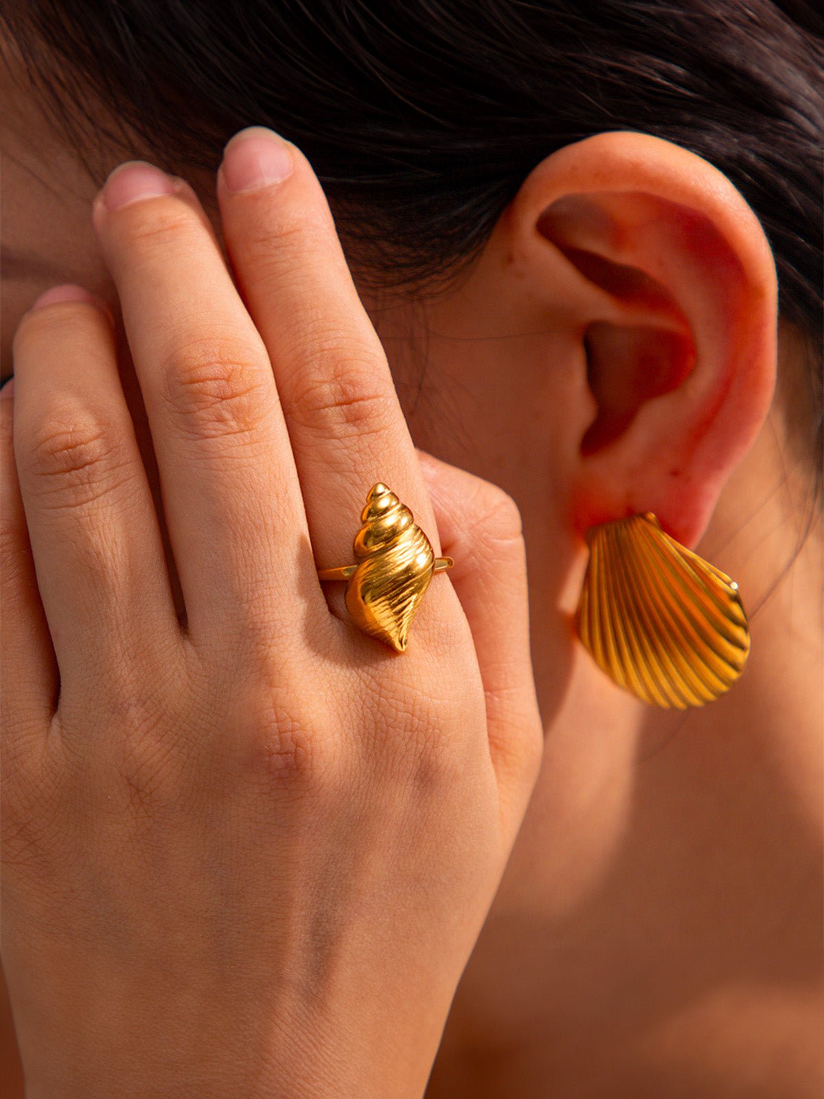 Bague coquillage dorée, bijou mer, style vacance, acier inoxydable, inspiration océan, modèle Dorothée - Bague - Or