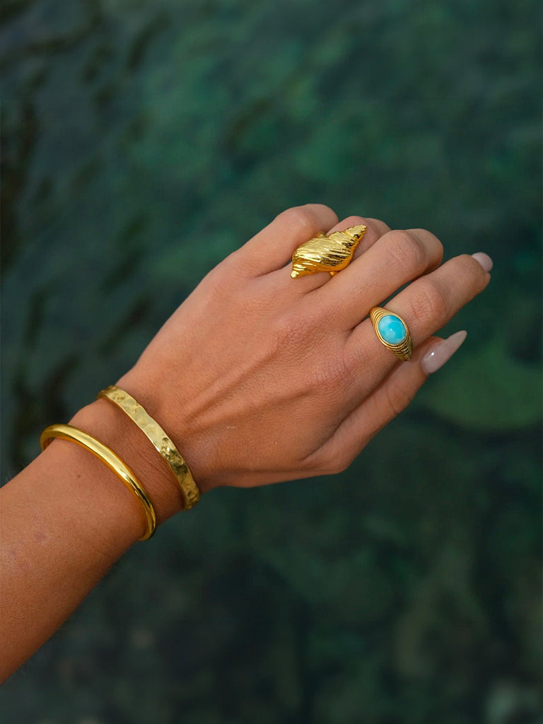 Bague coquillage dorée, bijou mer, style vacance, acier inoxydable, inspiration océan, modèle Dorothée - Bague - Or