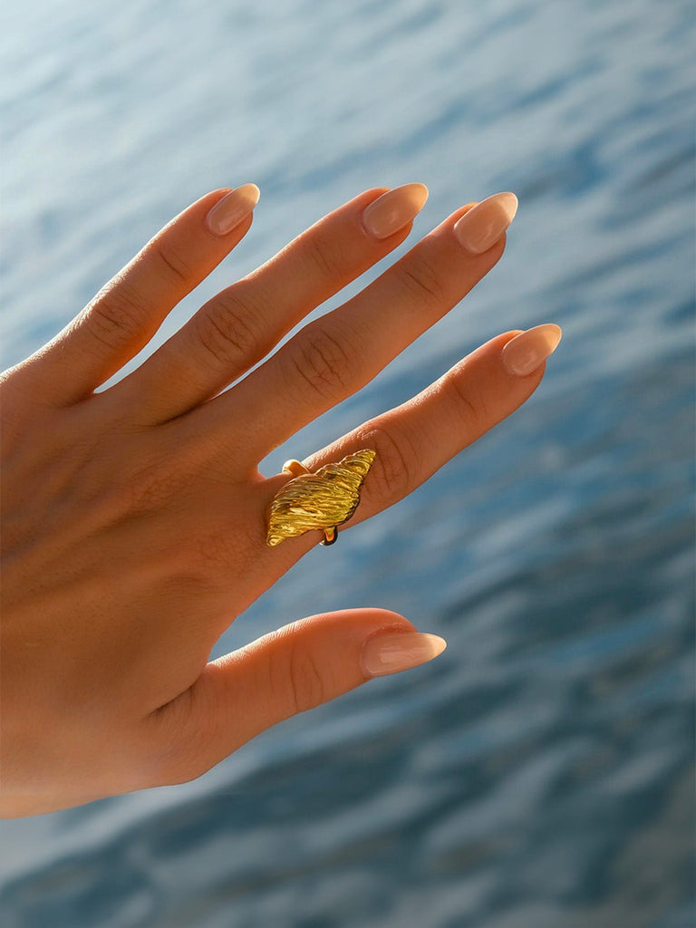 Bague coquillage dorée, bijou mer, style vacance, acier inoxydable, inspiration océan, modèle Dorothée - Bague - Or