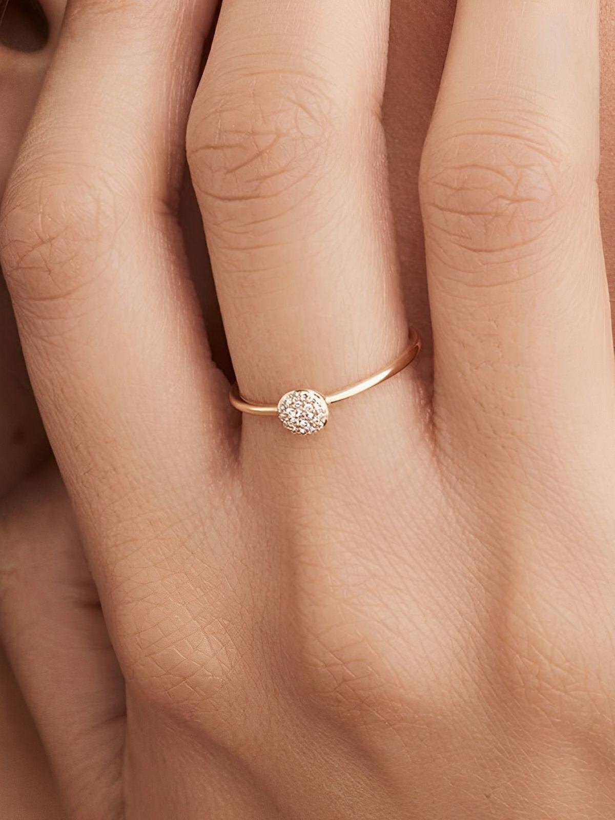 Bague couple dorée, acier inoxydable, zircon rond, anneau simple, or rose, modèle Henryka - Bague - Or XS