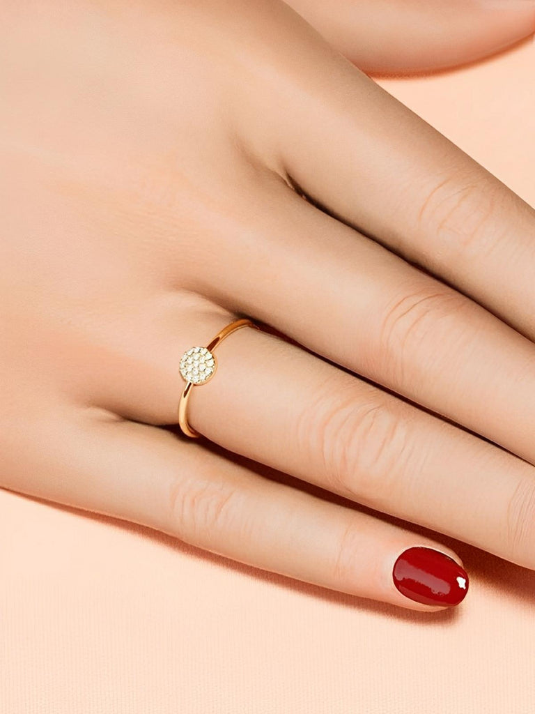 Bague couple dorée, acier inoxydable, zircon rond, anneau simple, or rose, modèle Henryka - Bague - Or XS