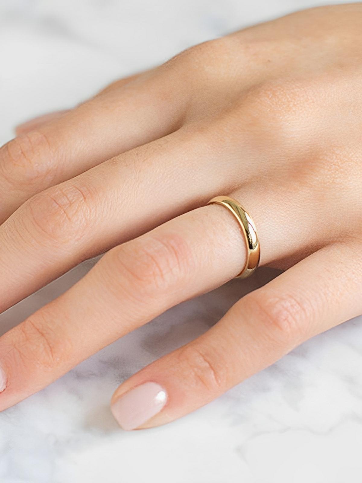 Bague couple minimaliste, acier inoxydable, plaqué or 14K, anneau géométrique, style moderne, modèle Jane - Bague - Or XXS