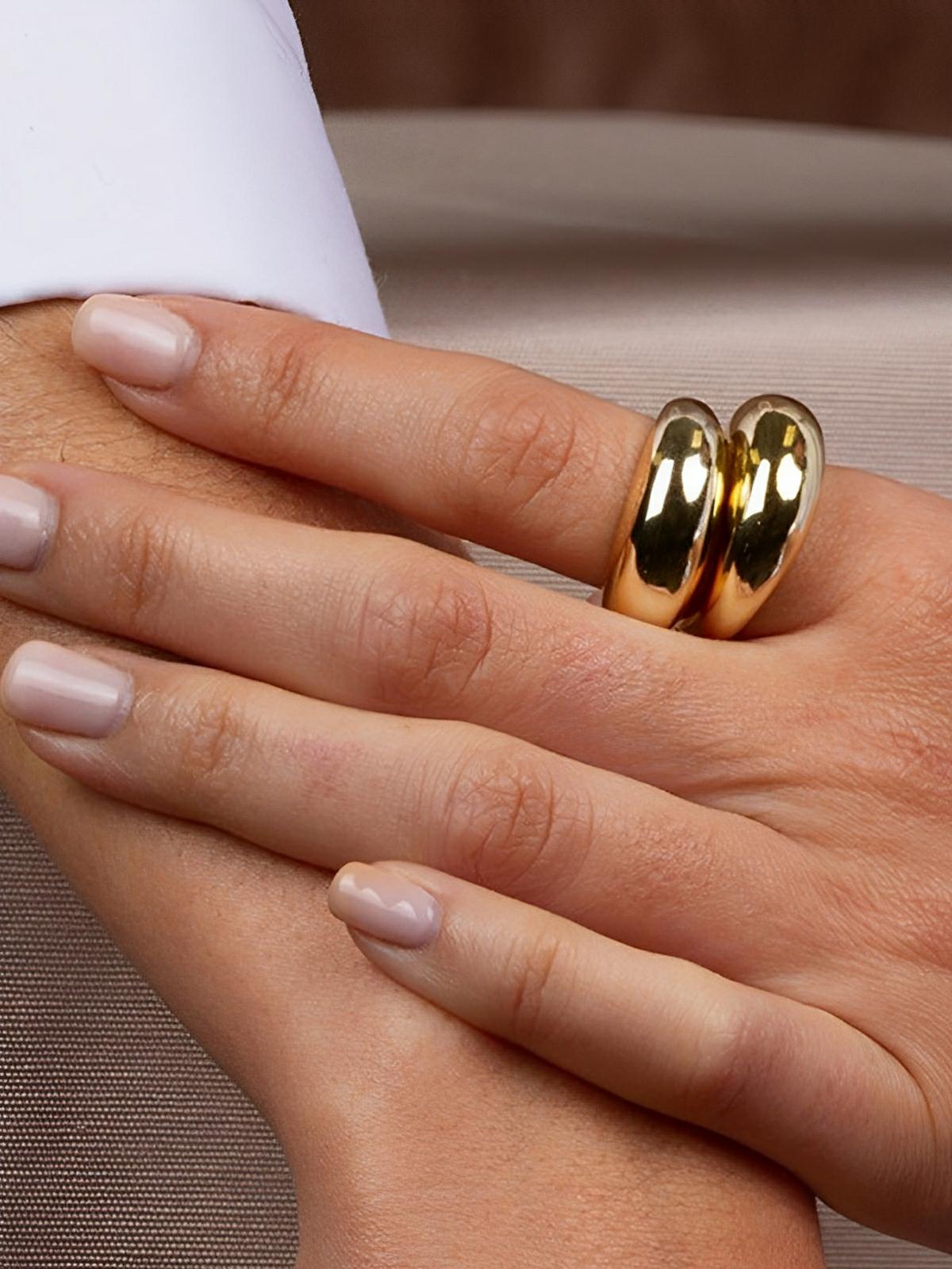 Bague femme acier inoxydable, design arc moderne, style géométrique, minimaliste chic, bijou quotidien, modèle Harini - Bague - Or XXS