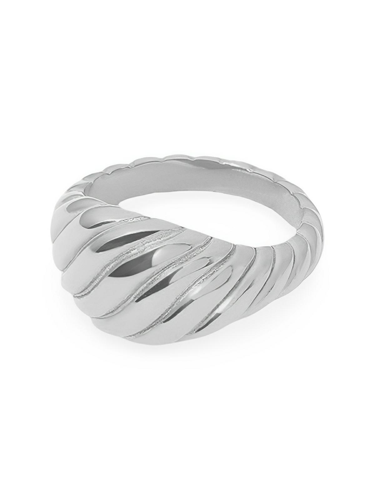 Bague femme acier inoxydable or 18K, style géométrique ondulé, bijoux tendance, mode urbaine, multi tailles, modèle Jorelle - Bague - Argent XXS