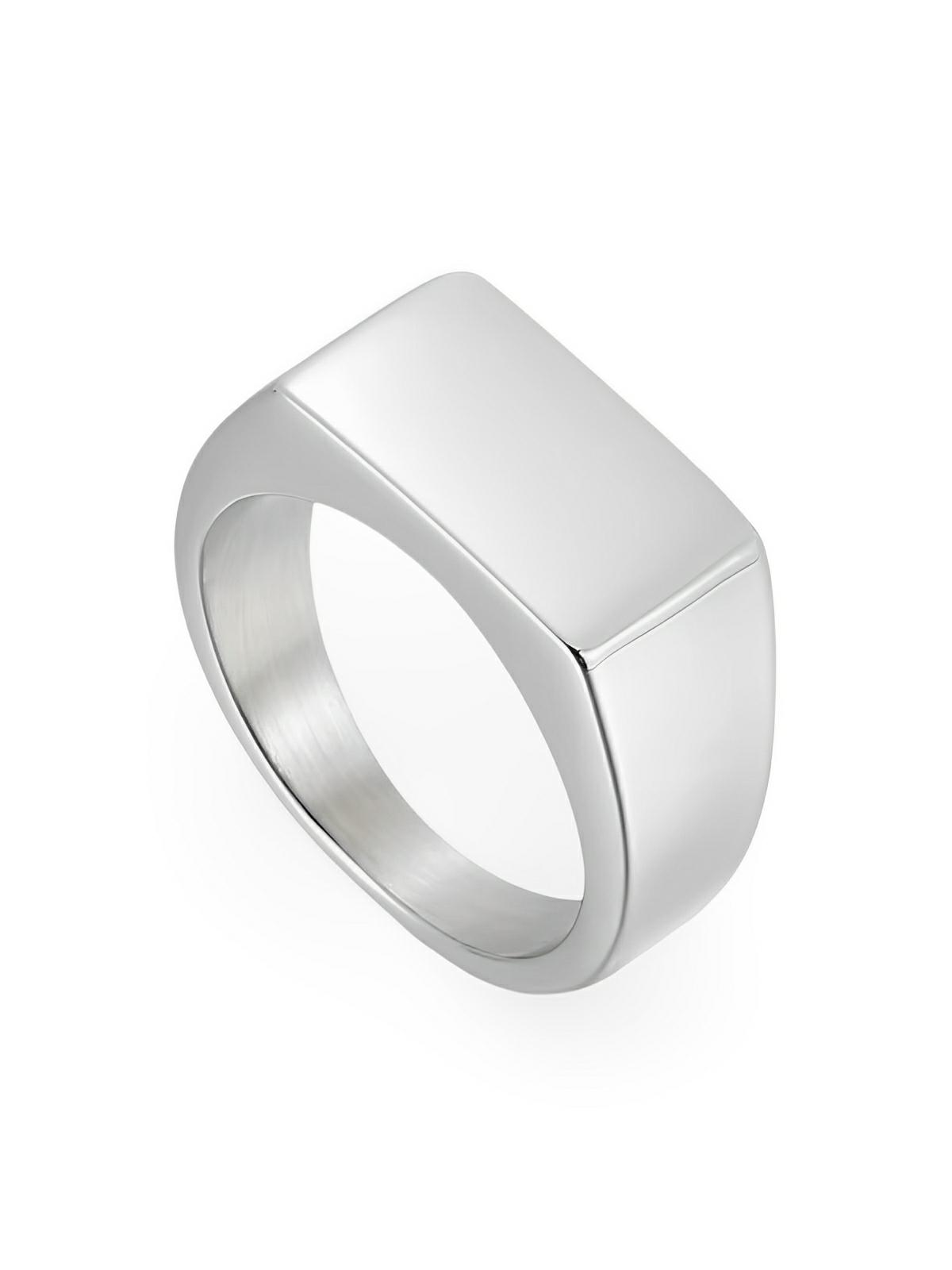 Bague femme acier inoxydable, surface lisse, gravure personnalisée, plaqué or 18K, style géométrique, modèle Joane - Bague - Argent XXS