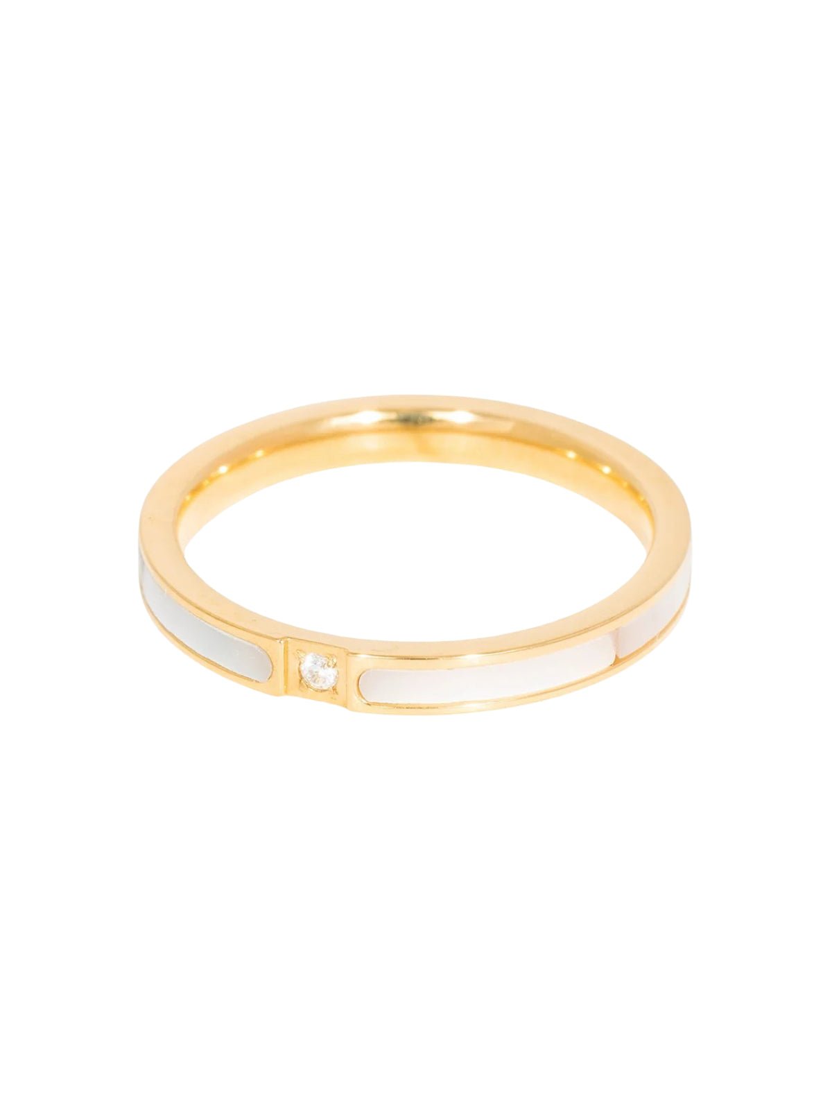 Bague fine en titane femme, or 18K, nacre blanche, zircon, style minimaliste, modèle Dorida - Bague - Or XXXS