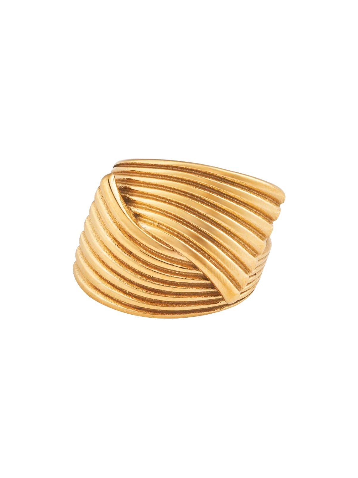 Bague géométrique croisée, finition or 18K, design sculptural, acier titane, bague large femme, modèle Lizane - Bague - Or XS