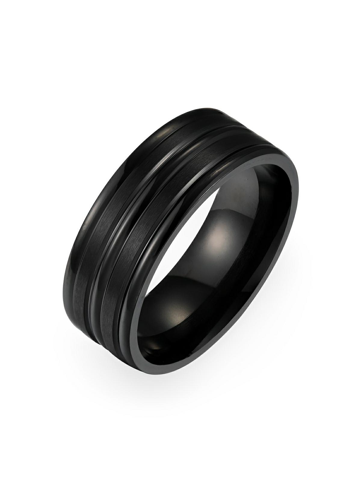 Bague homme en acier inoxydable, anneau moderne et raffiné, style masculin, modèle Ilyes - Bague - Noir XXS