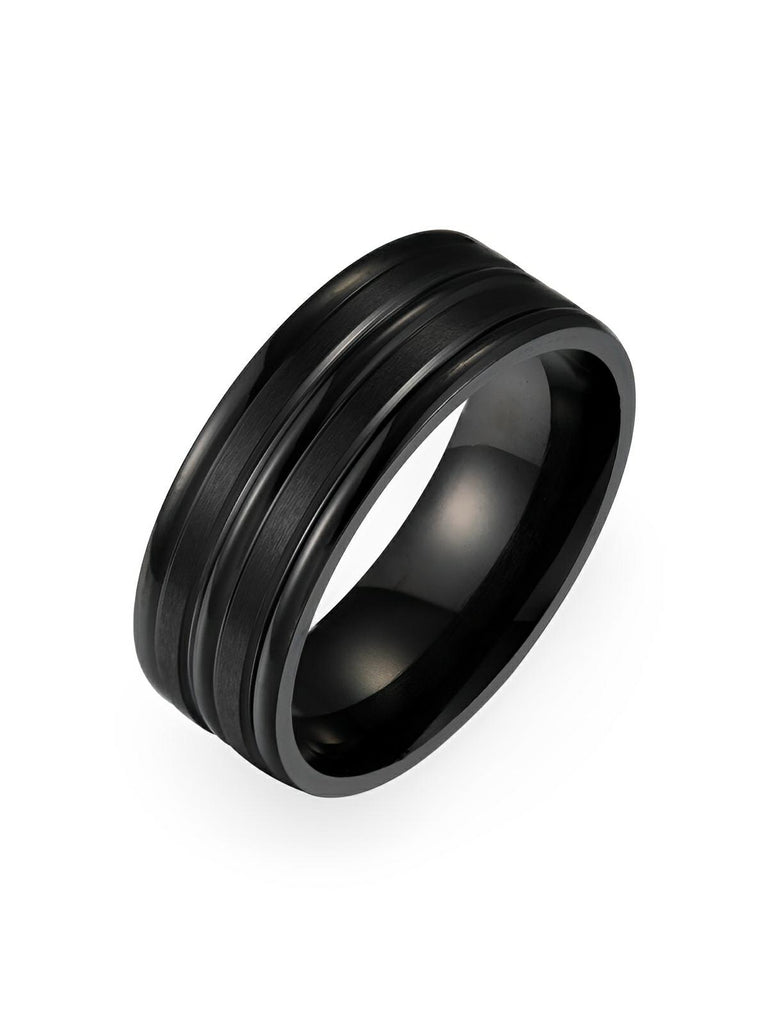 Bague homme en acier inoxydable, anneau moderne et raffiné, style masculin, modèle Ilyes - Bague - Noir XXS