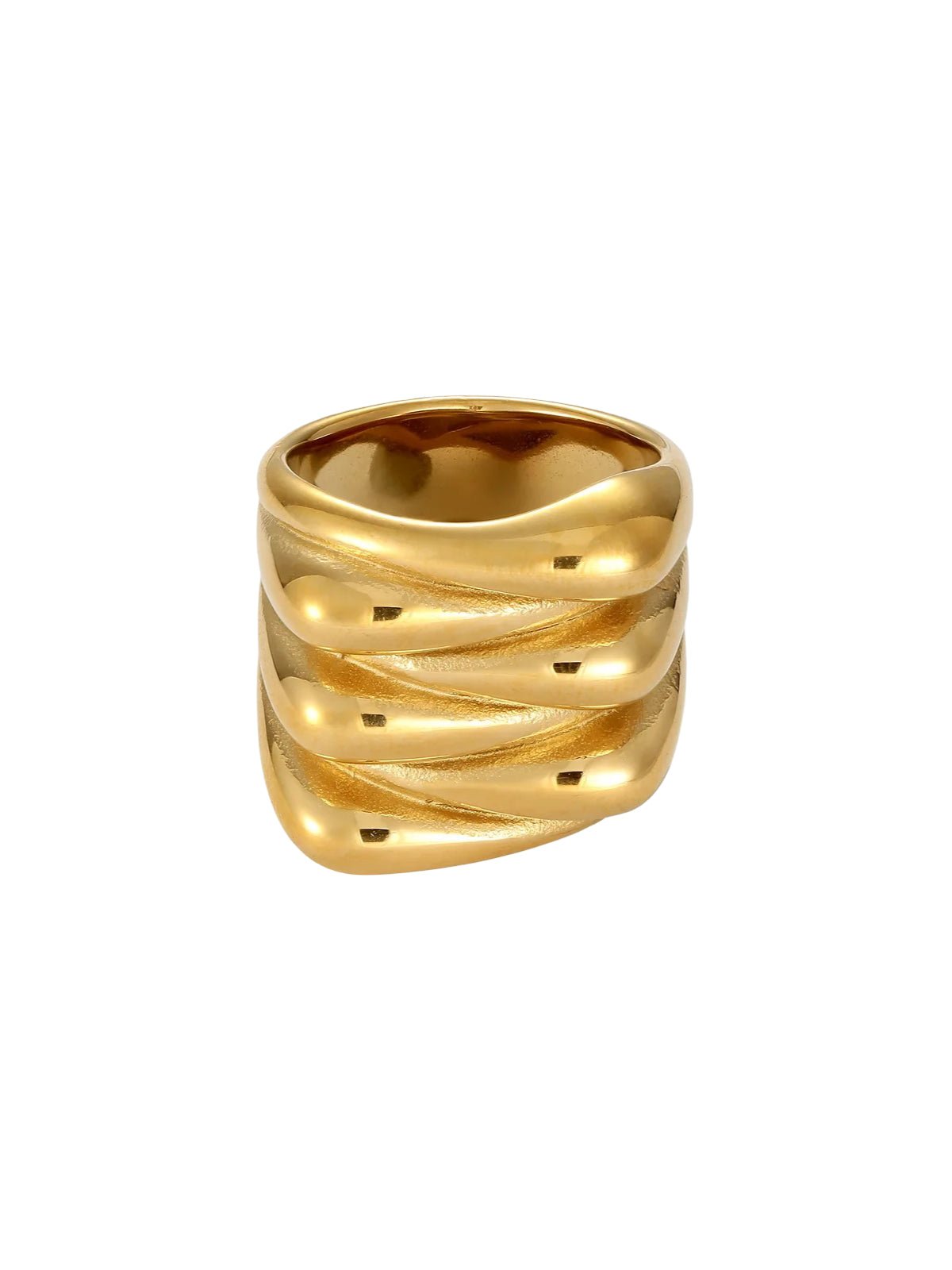 Bague large femme, anneau doré bombé, design ondulé, style géométrique, bague titane or 18K, modèle Orimi - Bague - Or XS