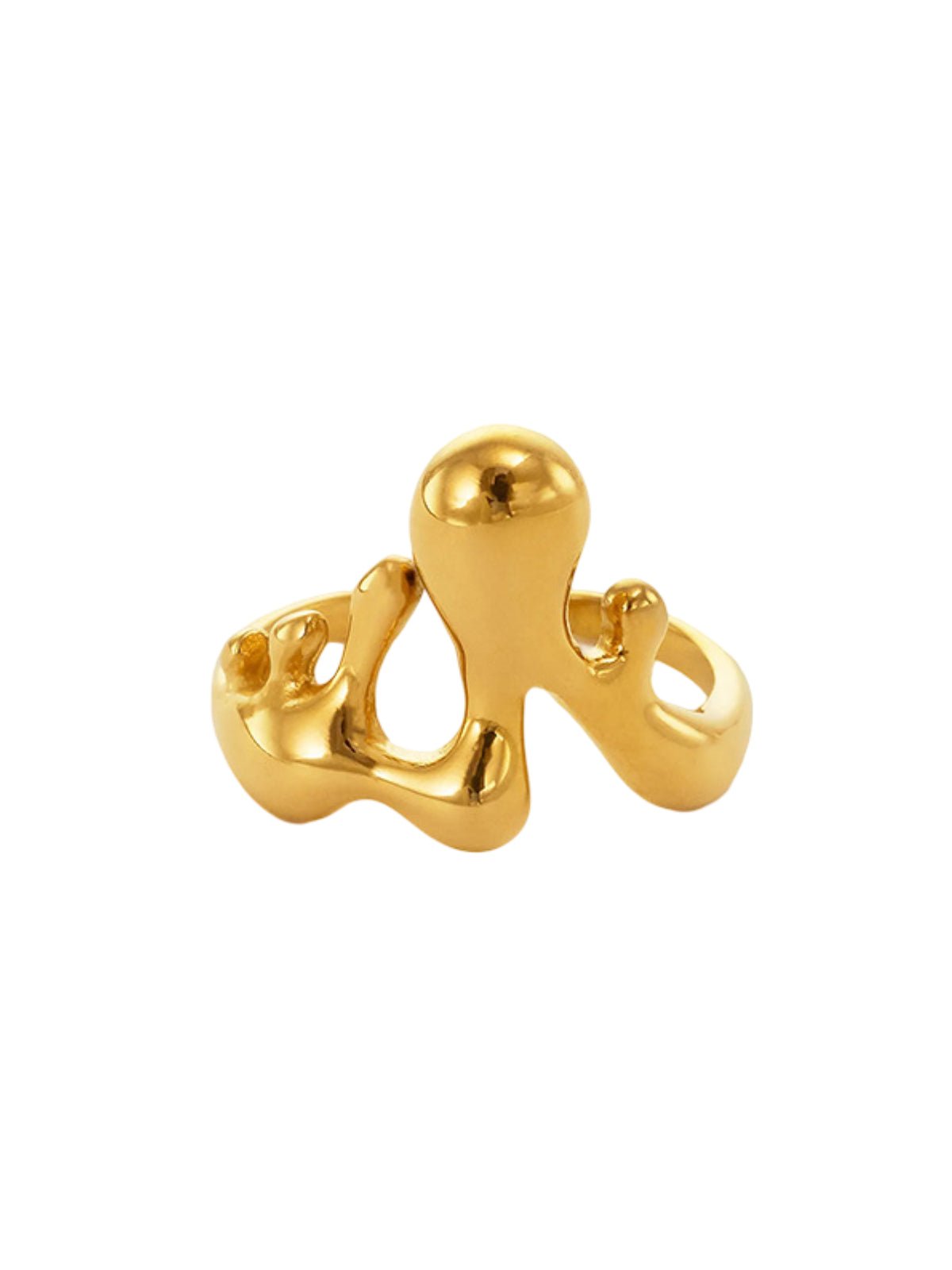 Bague liquide dorée, design organique, forme abstraite, acier inoxydable, ajustable, or 18K, modèle Xina - Bague - Or