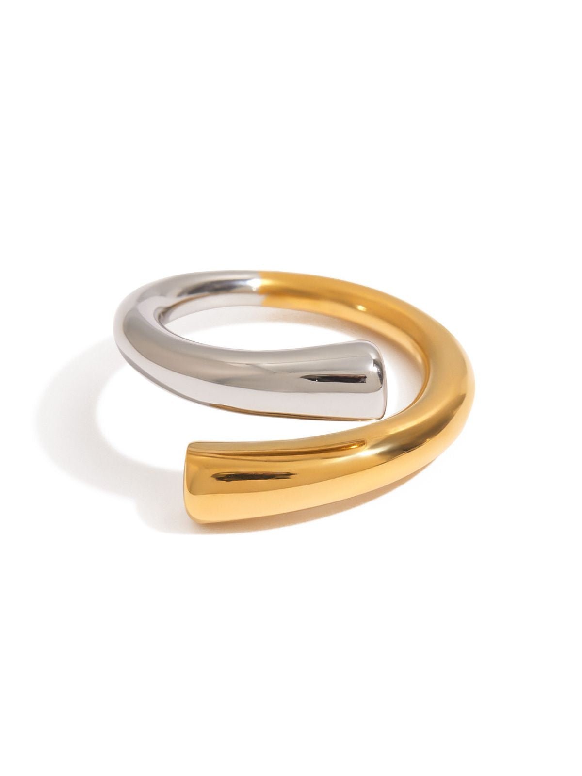 Bague ouverte, acier inoxydable, dorée et argentée, design asymétrique, croisée, modèle Kalina - Bague - Or et argent