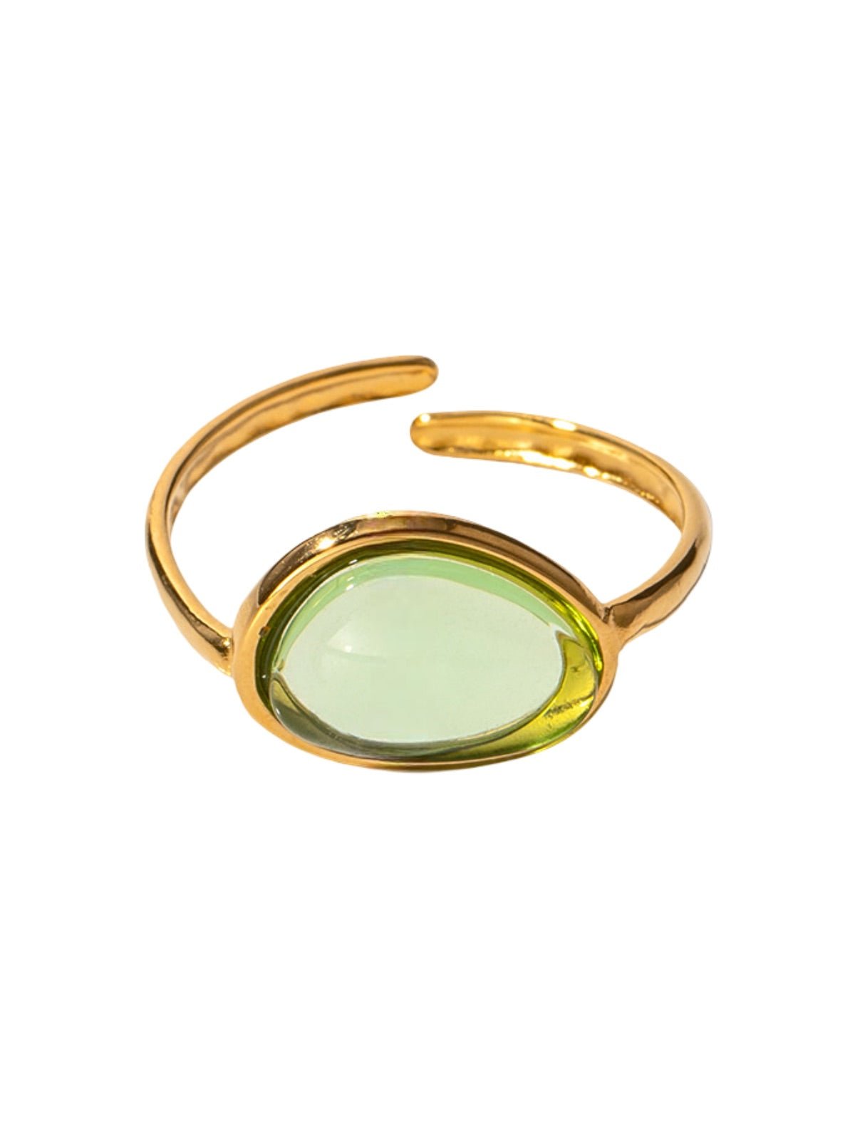 Bague ouverte femme, acier inoxydable, pierre ovale transparente colorée, plaqué or 18K, style ins, modèle Leen - Bague - Vert