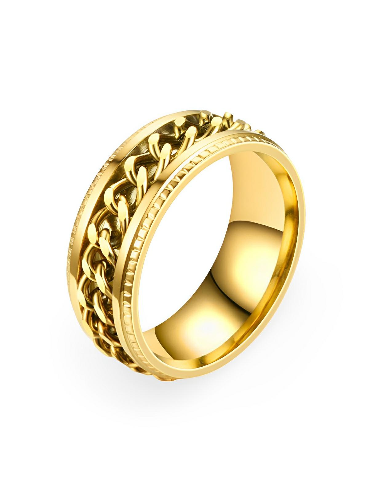 Bague pour homme, à chaîne rotative, en acier inoxydable, anti - stress, style moderne, modèle Kiro - Bague - Or XXS