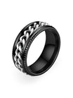Bague pour homme, à chaîne rotative, en acier inoxydable, anti - stress, style moderne, modèle Kiro - Bague - Noir et argent XXS