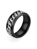 Bague pour homme, à chaîne rotative, en acier inoxydable, anti - stress, style moderne, modèle Kiro - Bague - Noir et argent XXS