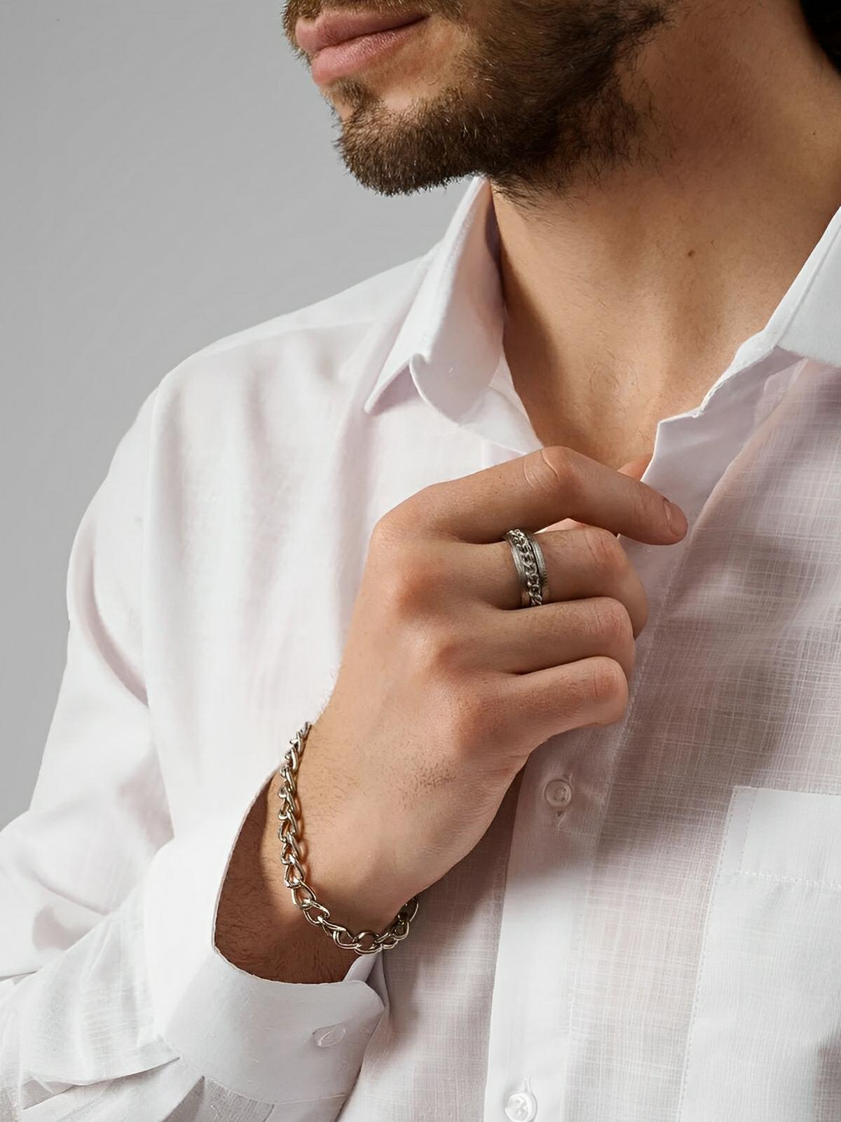 Bague pour homme, à chaîne rotative, en acier inoxydable, anti - stress, style moderne, modèle Kiro - Bague - Argent XXS